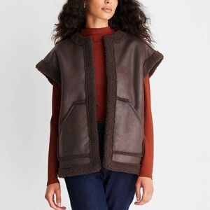 Faux Shearling Lined Leather Vest-Future Collective with Reese Blutstein
